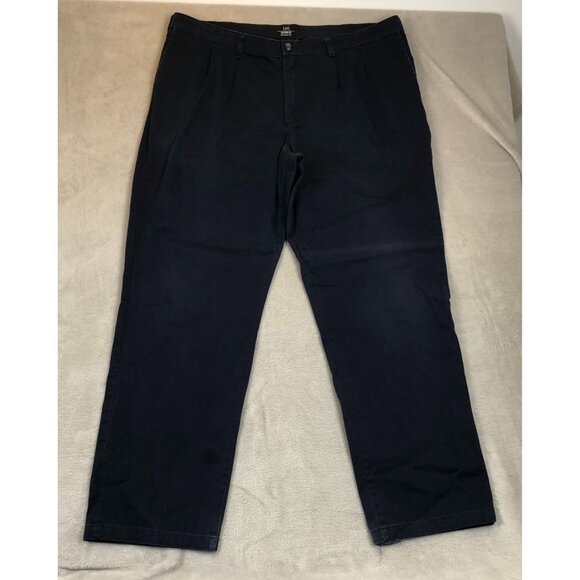 Lee Mens Custom Fit Relaxed Chino Pants 44x34 Black Pleated Straight Work Travel - Picture 10 of 11